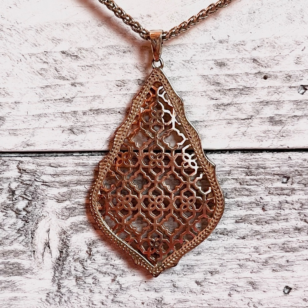 Kendra Scott Aiden Filigree Pendant Long Necklace in Rose & Yellow Gold Tone - Picture 5 of 6